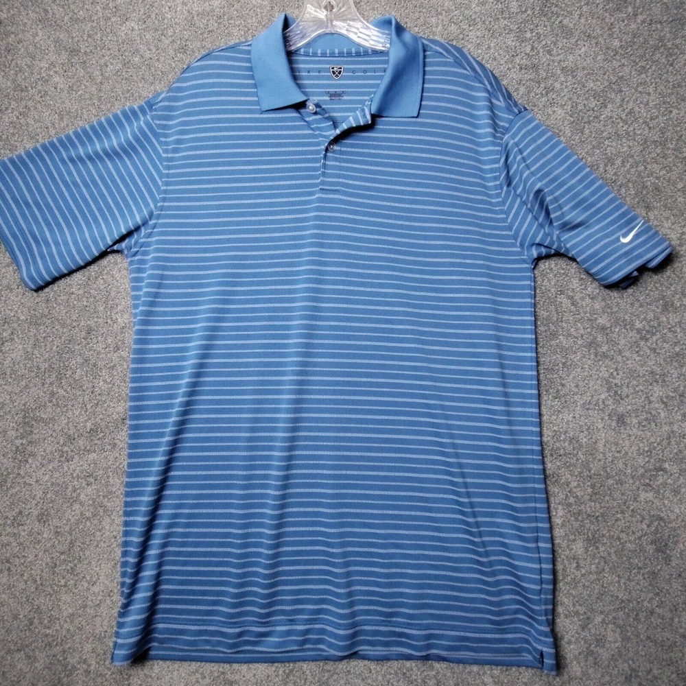 Nike Golf Mens Tour Performance Dri-Fit Stripe Polo Shirt Size M Blue Activewear